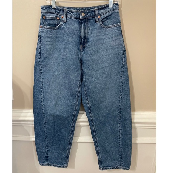 American Eagle Outfitters Denim - American Eagle Barrel Jeans Womens 2 Regular Medium Wash Blue Stretch High Rise